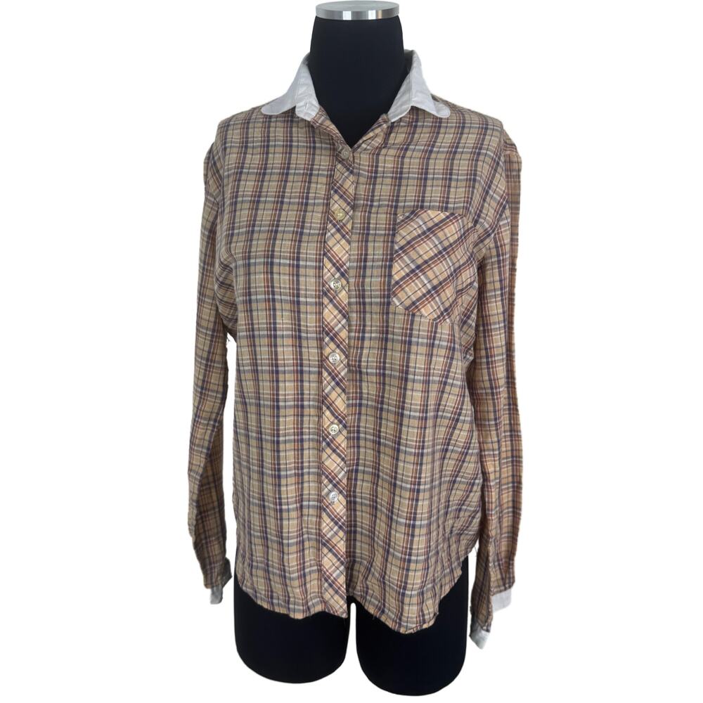 Vintage 1990s Preppy Plaid Button Down Shirt | White Collar Grunge Dark Academia
